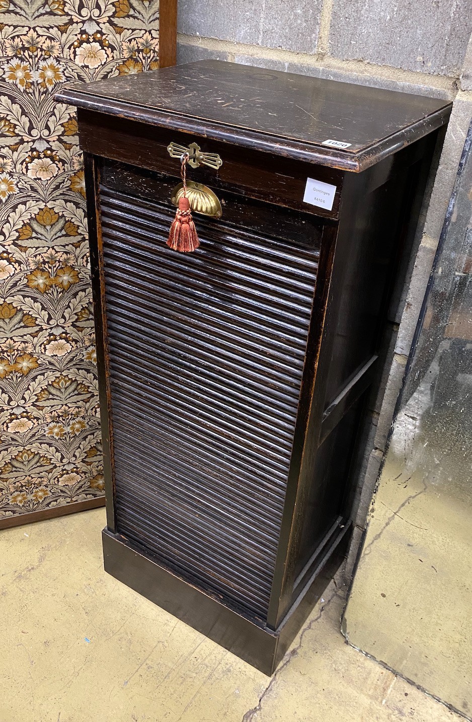 An early 20th century tambour filing cabinet, width 50cm, height 112cm depth 40cm